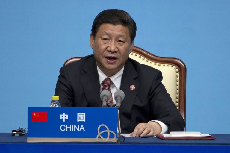 Chinese President Xi Jinping speaks during a press briefing at the end of the fourth Conference on Interaction and Confidence Building Measures in Asia (CICA) summit in Shanghai, China Wednesday, May 21, 2014. Xi called for the creation of a new Asian structure for security cooperation based on a regional group that includes Russia and Iran and excludes the United States. (AP Photo/Ng Han Guan)