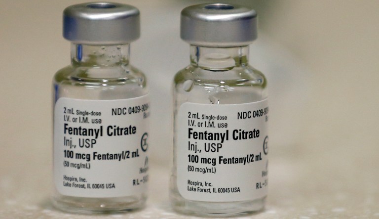 In this Friday, June 1, 2018, photo, small vials of fentanyl are shown in the inpatient pharmacy at the University of Utah Hospital in Salt Lake City. Amid the nation's opioid epidemic, hospitals are struggling to get widely used injected pain medicines because of ongoing supply shortages. The shortages affect just about every corner of the hospital, from the operating room and emergency department.