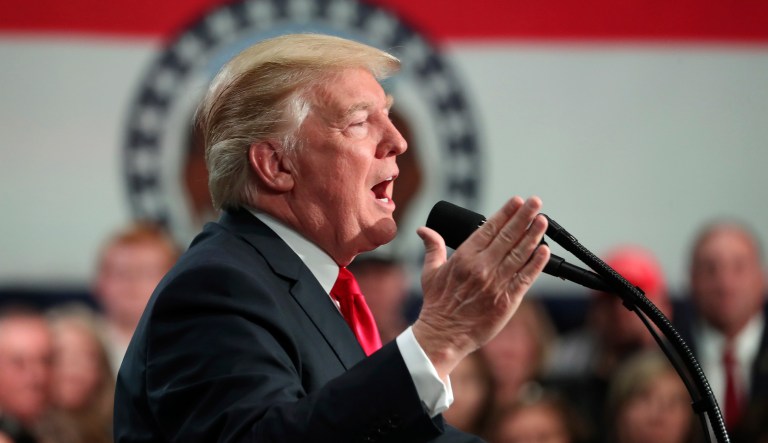 President Donald Trump speaks about tax reform at the St. Charles Convention Center, Wednesday, Nov. 29, 2017, in St. Charles, Mo. (AP Photo/Andrew Harnik)