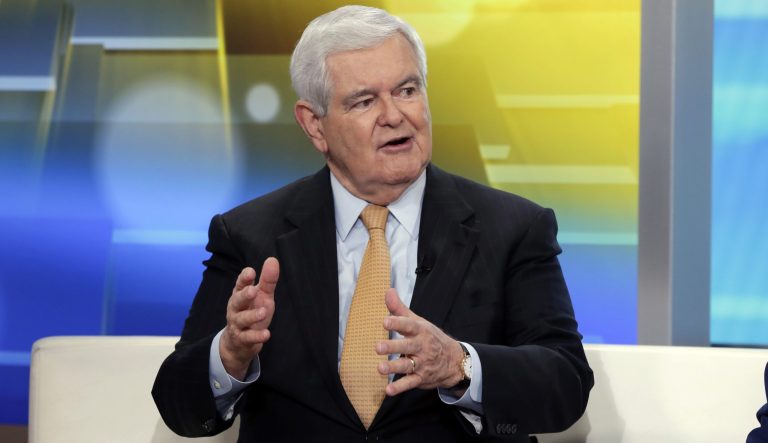 Former Speaker of the House Newt Gingrich, R-Ga., is interviewed on the "Fox & friends" television program, New York, Thursday, May 24, 2018.