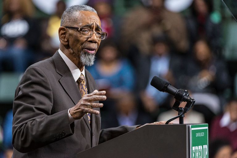 Illinois Rep. Bobby Rush speaks to the crowd at a rally in Chicago.