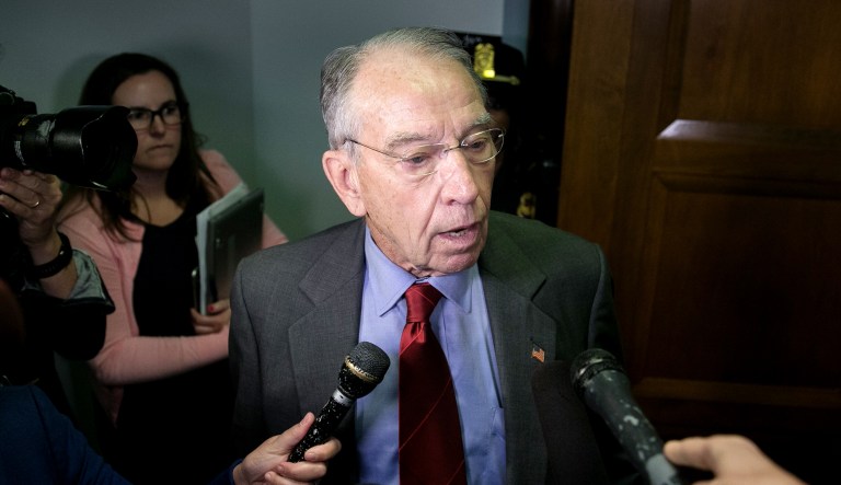 Sen. Chuck Grassley, R-Iowa, takes questions from reporters on Capitol Hill, Wednesday, Sept. 26, 2018.