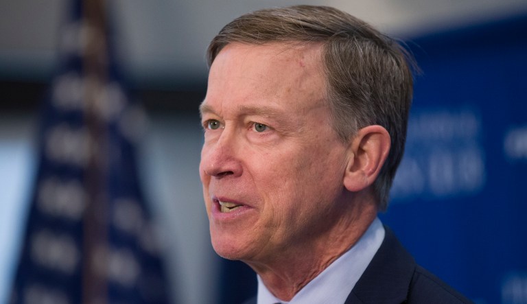 Former Colorado Governor John Hickenlooper speaks during a media availability at the National Press Club, Thursday, June 13, 2019, in Washington.