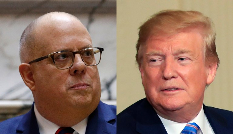 Larry Hogan of Maryland (left) and President Trump (right) are pictured.