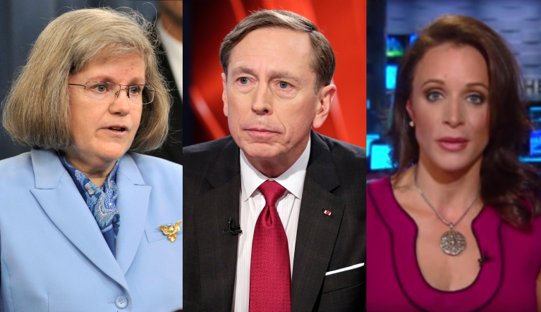 Holly Petraeus, left, David Petraeus, middle, and Paula Broadwell, right.