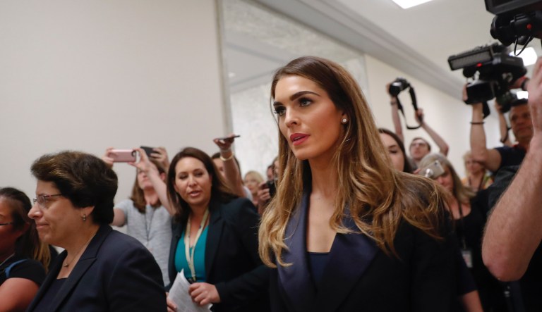 Former White House communications director Hope Hicks is seen behind closed doors during an interview with the House Judiciary Committee on Capitol Hill in Washington, Wednesday, June 19, 2019.
