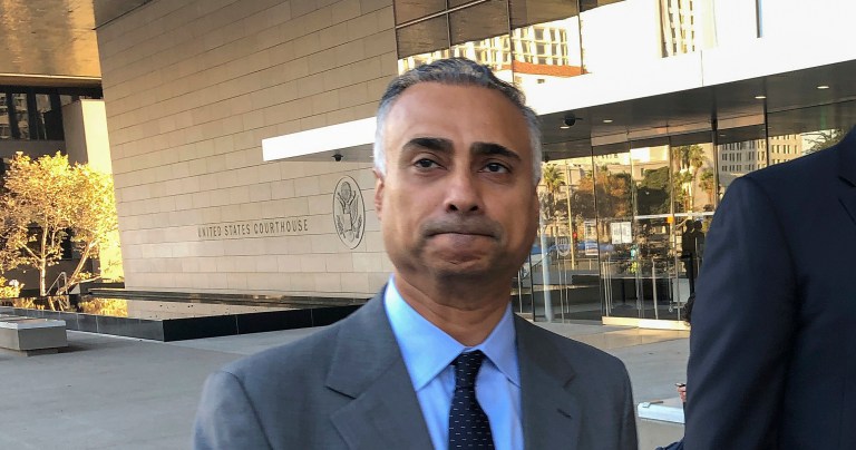 In this Nov. 22, 2019 file photo, Imaad Zuberi, left, leaves the federal courthouse with his attorney Thomas O'Brien, right, in Los Angeles. Federal prosecutors on Tuesday, Jan. 7, 2020, charged Zuberi, a major donor to President Donald Trump's Inaugural Committee, with obstructing a federal investigation into whether foreign nationals unlawfully contributed to the inaugural celebrations.