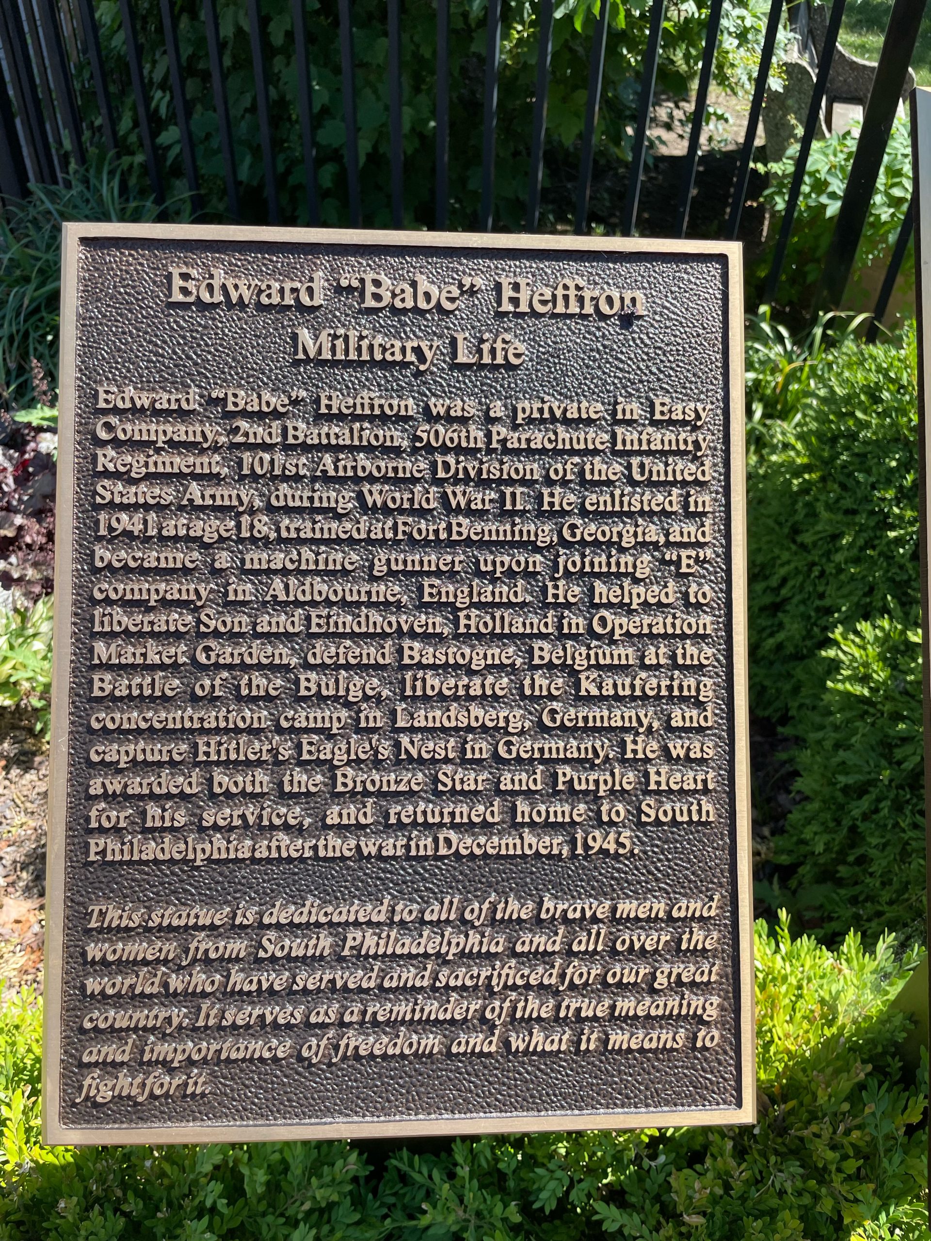 Heffron military plaque