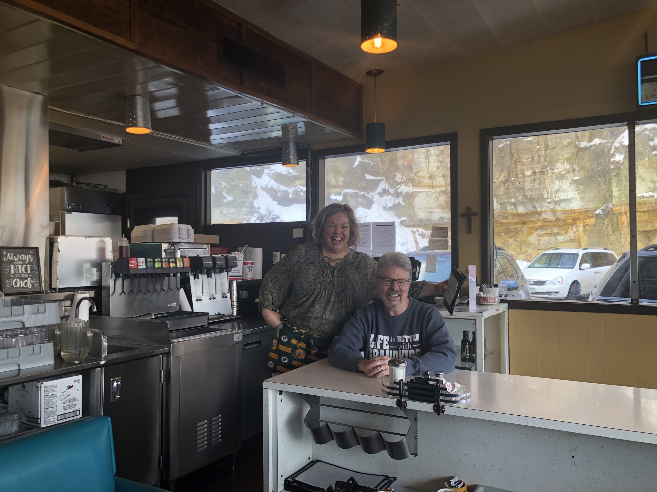 Craig Beemer (right) is seen with one of his employees, Lisa Kalmon-Diedrich (left), right after the Saturday morning breakfast rush.