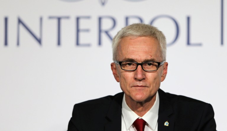 Jurgen Stock, secretary general of Interpol, speaks at a press conference on the last day of the 87th International Criminal Police Organisation (Interpol) General Assembly in Dubai, United Arab Emirates, Wednesday, Nov. 21, 2018. Tensions were high around Wednesday's vote which elected South Korea's Kim Jong Yang as chief of the international law enforcement agency. Kim defeated Russia's Alexander Prokopchuk in Wednesday's vote. 