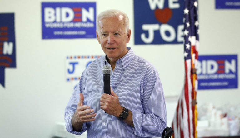 Former Vice President and Democratic presidential candidate Joe Biden speaks at a campaign event.