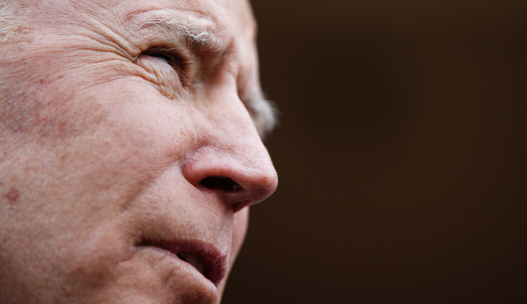 Democratic presidential candidate former Vice President Joe Biden speaks with members of the media after attending services, Sunday, Feb. 23, 2020, at the Royal Missionary Baptist Church in North Charleston, S.C. (AP Photo/Matt Rourke)