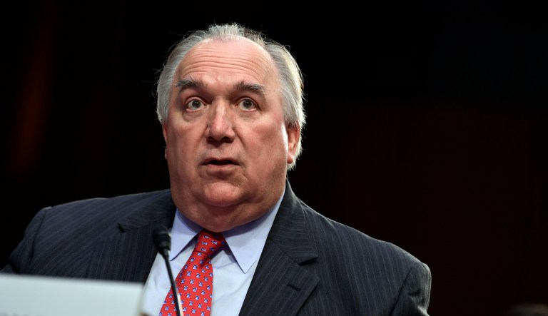 Michigan State University Interim President John Engler speaks during a Senate Commerce subcommittee hearing on "Strengthening and Empowering U.S. Amateur Athletes," on Capitol Hill in Washington, Tuesday, July 24, 2018.