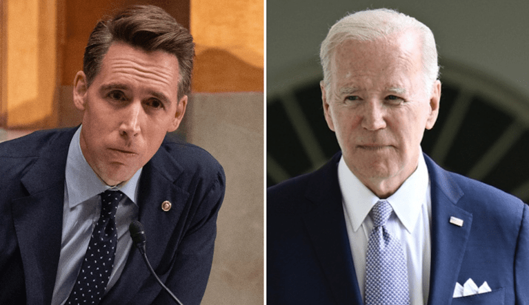 Sen. Josh Hawley (R-MO), left, and President Joe Biden.