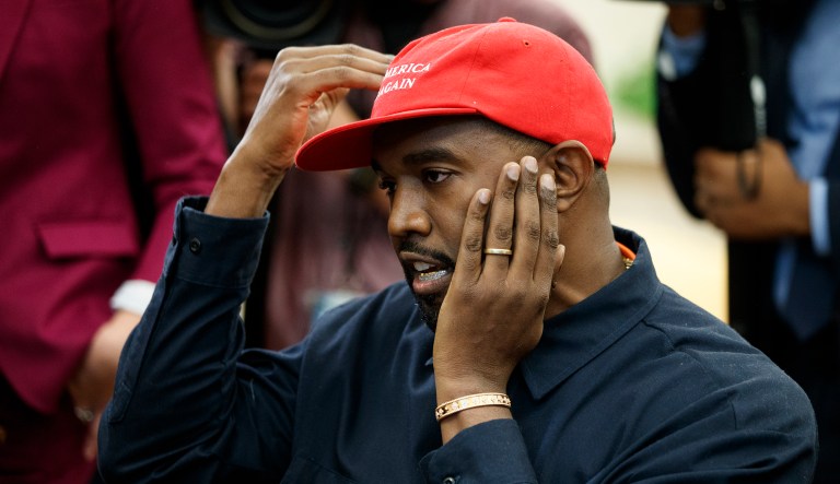 Rapper Kanye West speaks during a meeting with President Donald Trump in the Oval Office of the White House, Thursday, Oct. 11, 2018, in Washington.