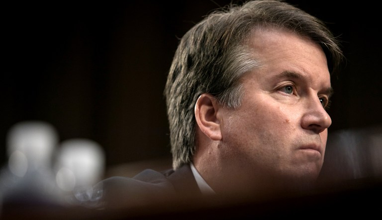 President Trump's nominee for the Supreme Court, Brett Kavanaugh, is pictured at his confirmation hearing on Tuesday.