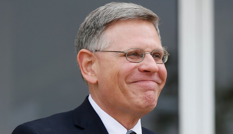 FILE - In this Tuesday, Sept. 12, 2017, file photo, Kelvin Droegemeier, then Oklahoma Secretary of Science and Technology, grins in Oklahoma City. Droegemeier has been nominated to be director of the White House Office of Science and Technology.