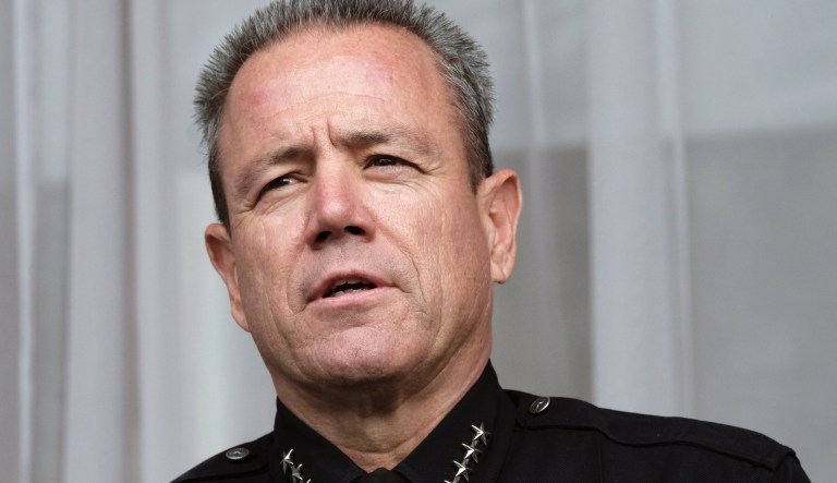 Los Angeles Police Chief Michael Moore talk after being sworn in at the police academy on Thursday, June 28, 2018. Moore replaces Charlie Beck, who retired Wednesday, June 27, 2018, after more than 40 years with the LAPD. Beck became the chief in 2009.