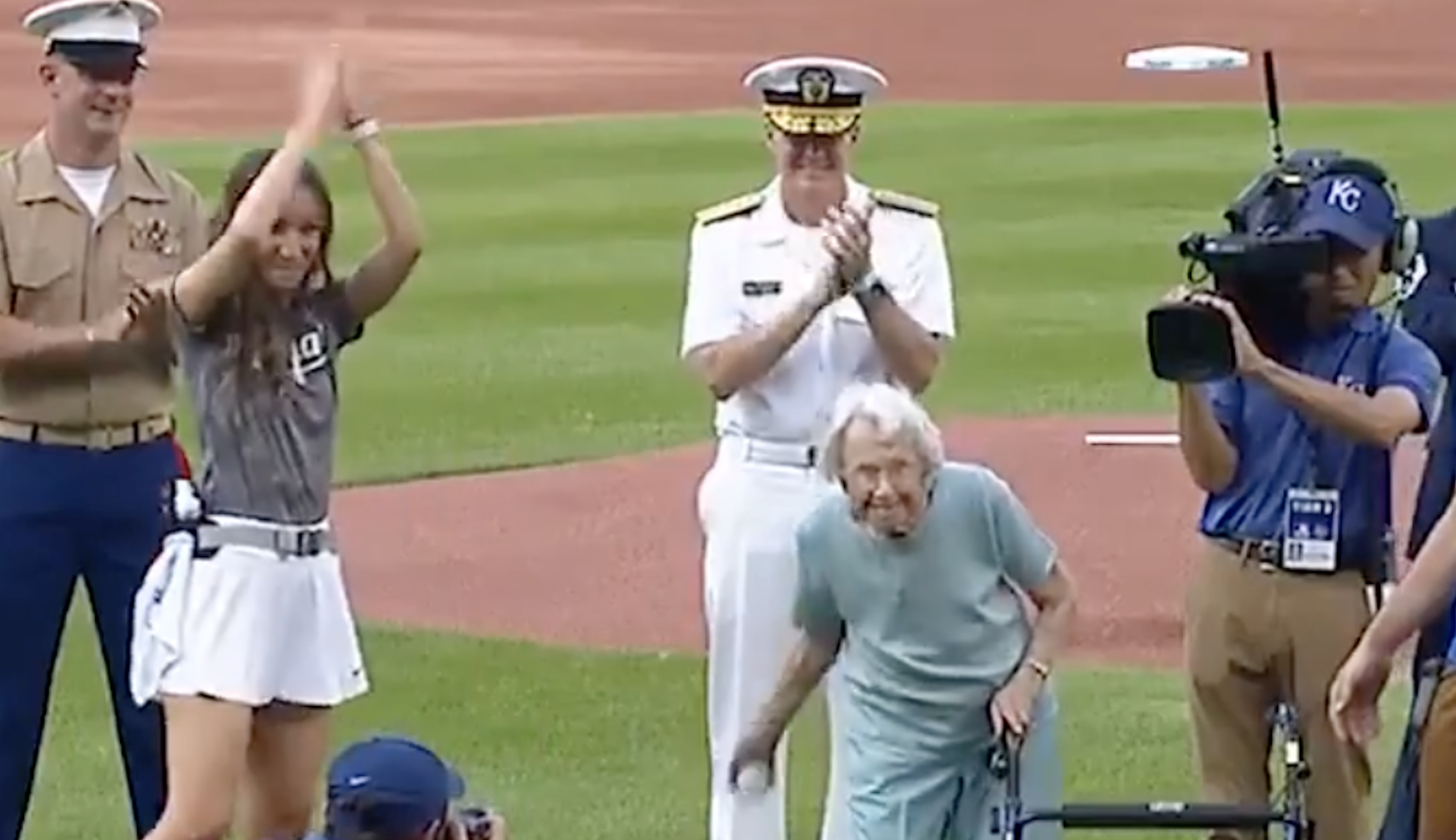 106-year-old Coast Guard veteran throws out first pitch at Royals game