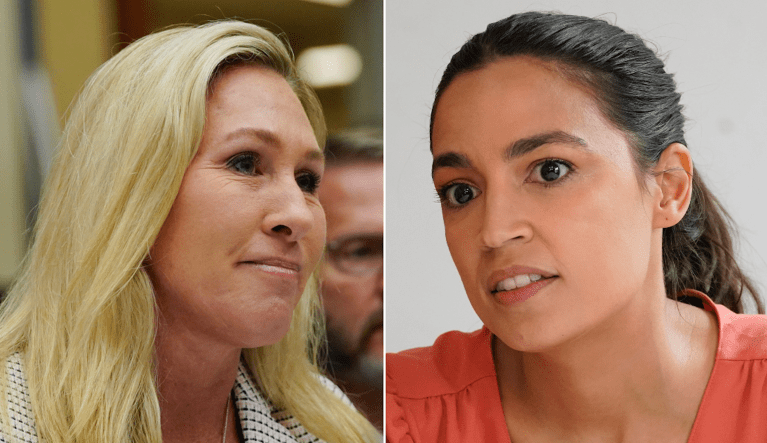 Reps. Marjorie Taylor Greene (R-GA) (left) and Alexandria Ocasio-Cortez (D-NY).