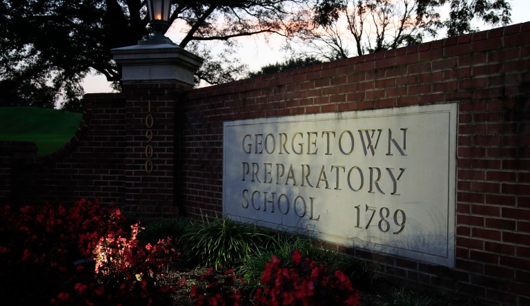 The entrance to the Georgetown Preparatory School Bethesda, Md., is shown, Wednesday, Sept. 19, 2018. Mark Judge spent decades mining his recollections and writing books and articles full of semi-confessional details about the suburban Maryland prep school he attended with future Supreme Court nominee Brett Kavanaugh. Now, though, Judgeâs memory has drawn a blank.