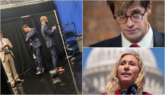 Milo Yiannopoulos pictured with Marjorie Taylor Greene’s team at Georgia debate