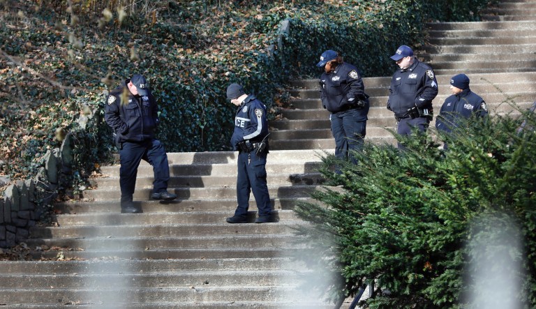 Law enforcement officers search Morningside Park along Manhattan's Upper West Side, Thursday, Dec. 12, 2019, in New York. An 18-year-old Barnard College freshman, identified as Tessa Majors, has been fatally stabbed during an armed robbery in the park, sending shock waves through the college and wider Columbia University community. 