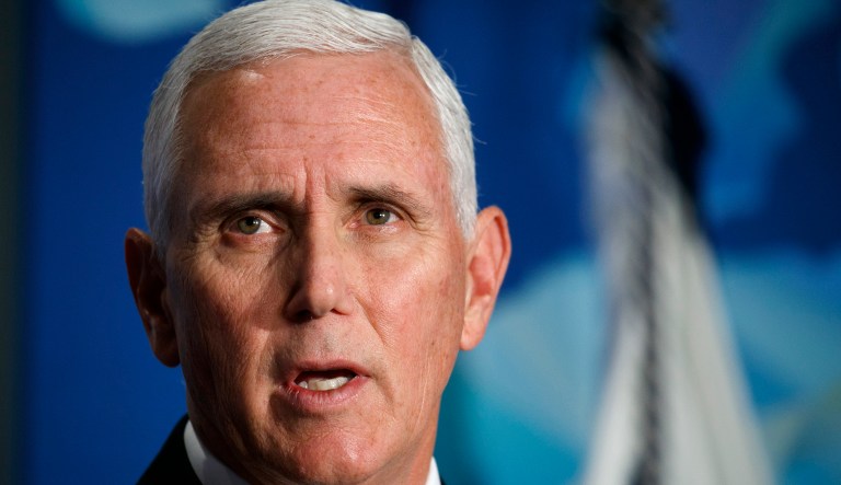 Vice President Mike Pence speaks about the U.S.-China relationship, Thursday, Oct. 24, 2019, at the Wilson Center's inaugural Frederic V. Malek Public Service Leadership Lecture, in Washington.
