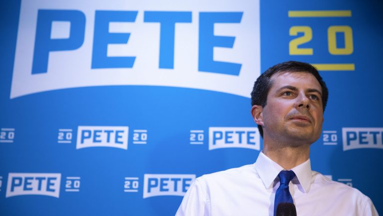 Democratic presidential candidate Pete Buttigieg pauses for a moment while speaking at a campaign event Thursday, May 9, 2019, in West Hollywood, Calif.