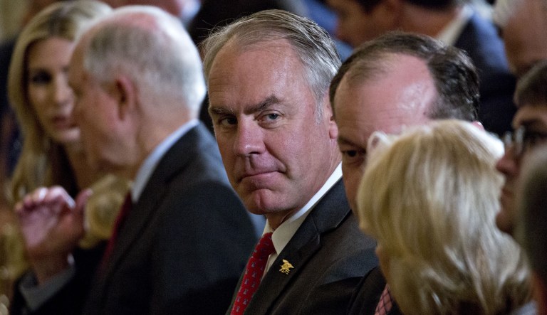 Ryan Zinke, U.S. secretary of interior, attends a prison reform summit in the East Room of the White House in Washington, D.C., on Friday, May 18, 2018.