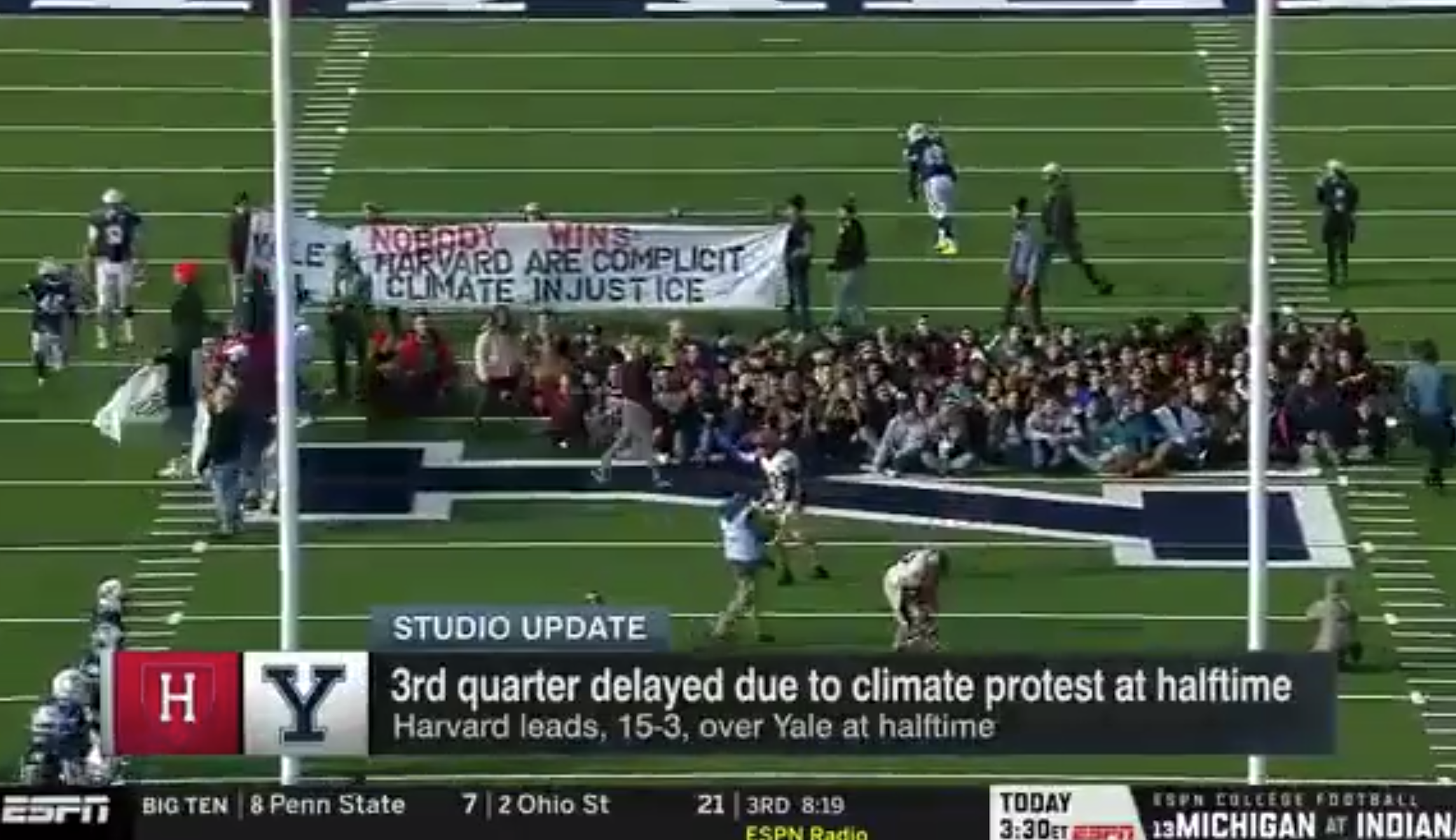 ‘Nobody wins’: Climate protesters disrupt Harvard-Yale football game
