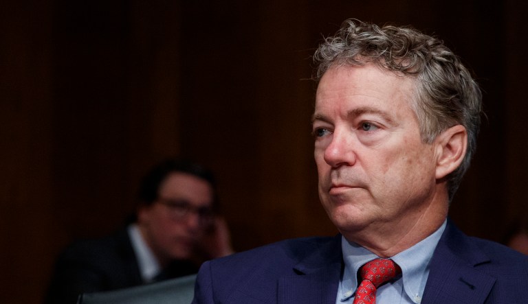 Sen. Rand Paul, R-Ky., pauses before a Senate Committee on Health, Education, Labor, and Pensions hearing on Capitol Hill in Washington, Tuesday, March 5, 2019, to examine vaccines, focusing on preventable disease outbreaks.