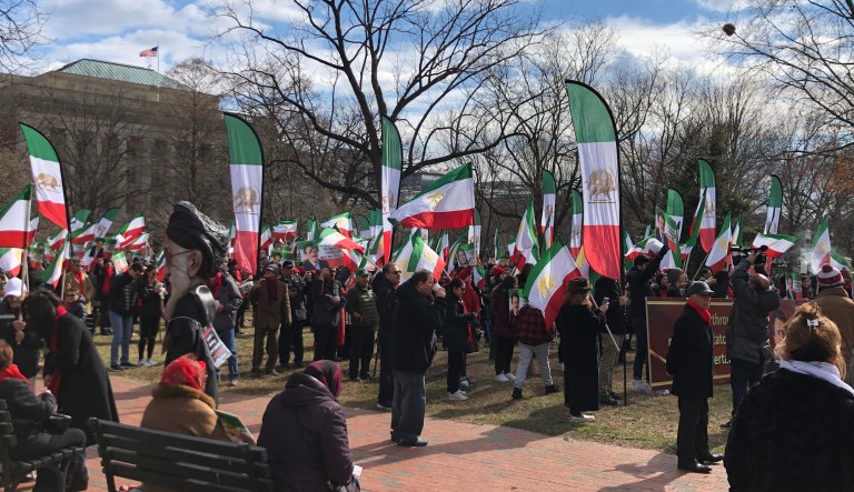 People in Washington, D.C., attend a demonstration against the Iranian government.