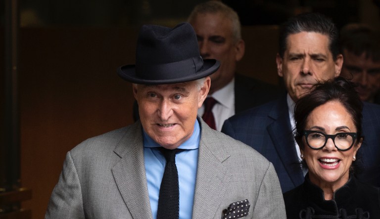 Roger Stone with his wife Nydia Stone, right, leave the federal court Washington, Tuesday, Nov. 12, 2019. Roger Stone, a longtime Republican provocateur and former confidant of President Donald Trump, wanted to contact Jared Kushner in order to âdebriefâ the presidentâs son-in-law about hacked emails that were damaging to Hillary Clinton during the 2016 presidential campaign, a former Trump campaign aide said Tuesday.