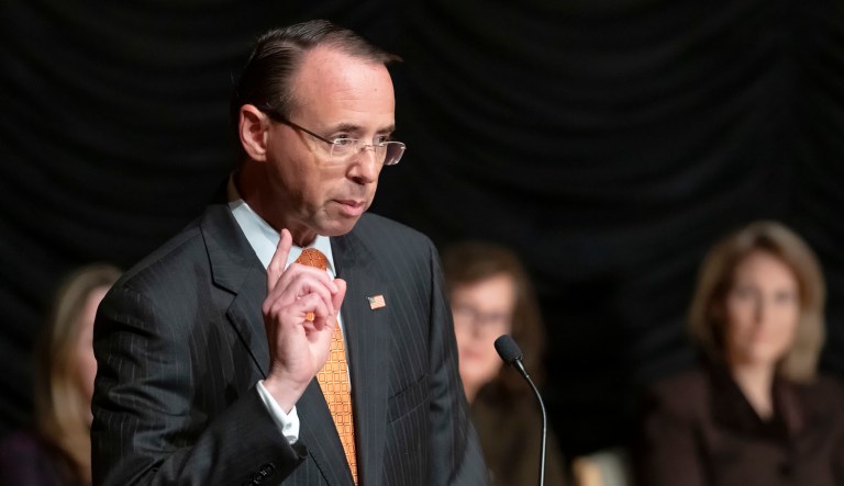 Deputy Attorney General Rod Rosenstein speaks at the federal inspector general community's 21st annual awards ceremony, Wednesday, Oct. 17, 2018, in Washington.