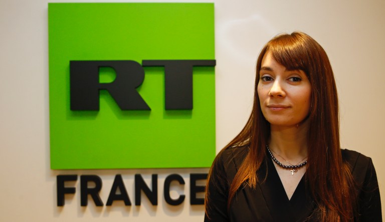 Xenia Fedorova, chief executive of RT France attends an interview with the Associated Press in Paris, Tuesday, Jan. 9, 2018.