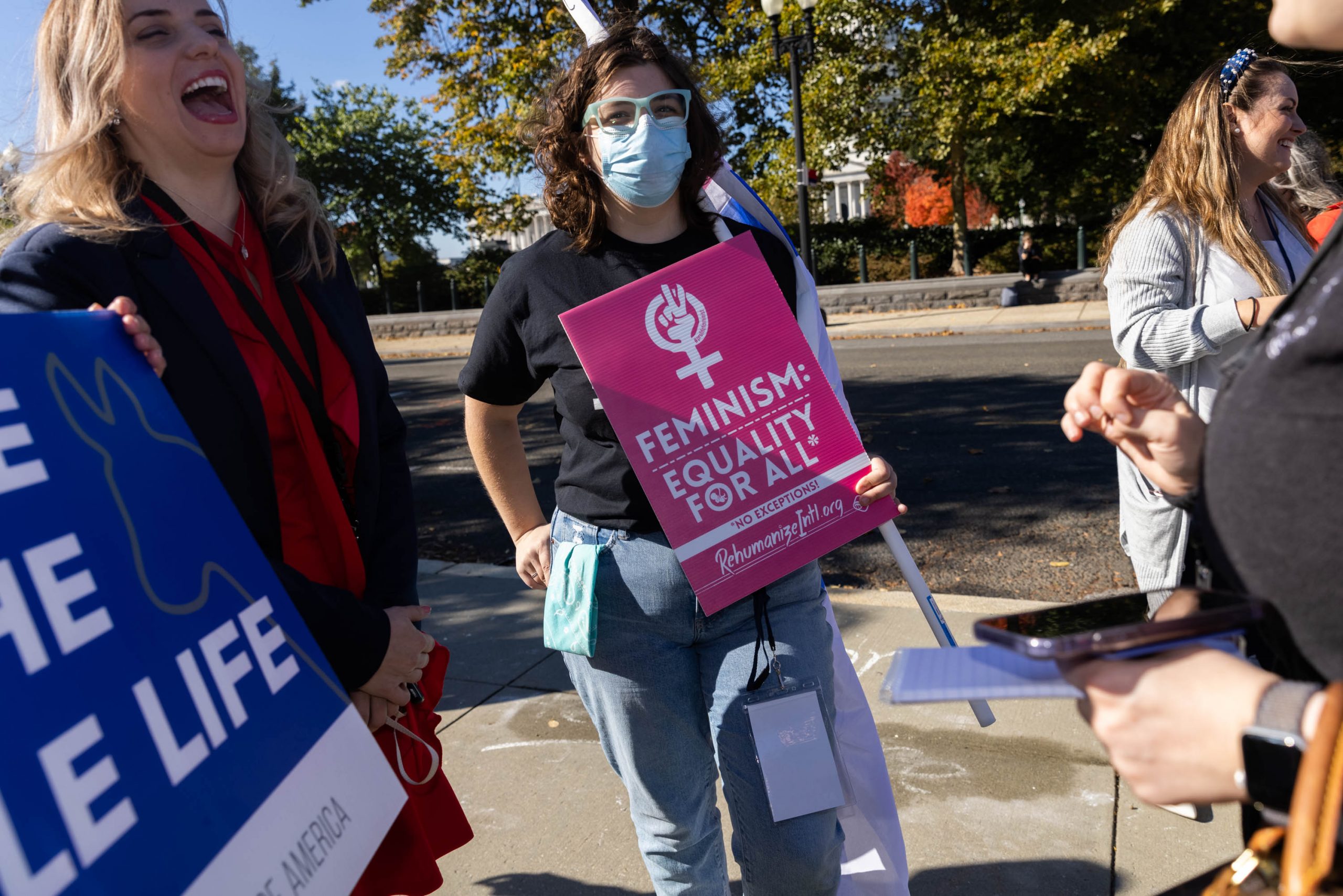 Pro abortion activists rally outside the Supreme Court, Monday, Nov. 1, 2021, as arguments are set to begin about abortion by the court, on Capitol Hill in Washington.