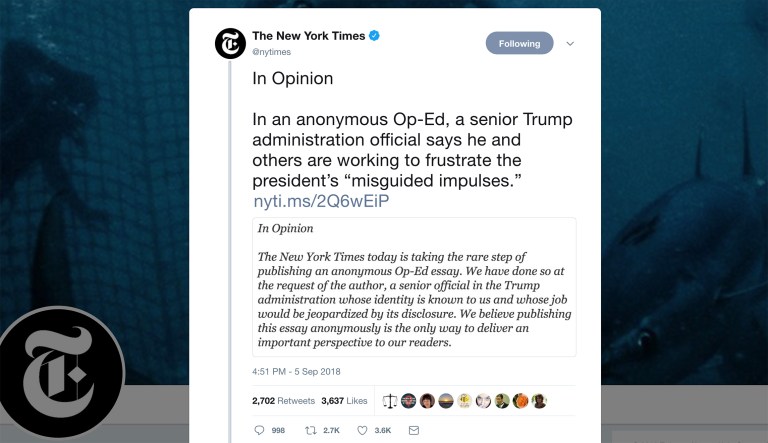 New York Times Twitter account refers to mystery op-ed writer as ‘he’