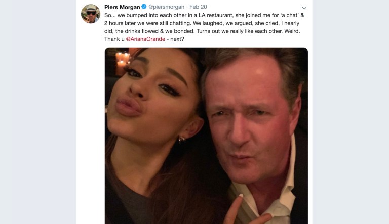 Ariana Grande and Piers Morgan resolved their Twitter feud in person, and people were stupidly upset