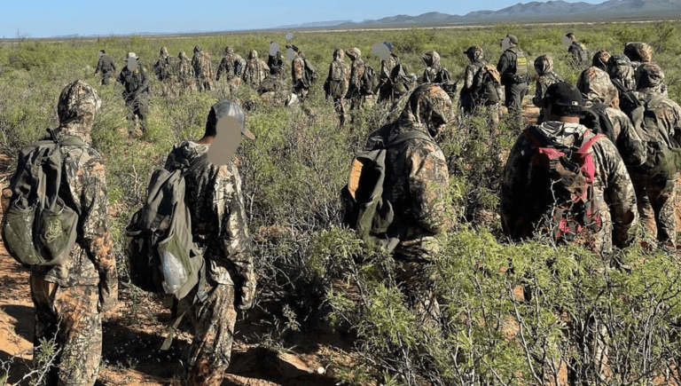 Camouflaged men evading border agents near Blue Origin Texas launch site