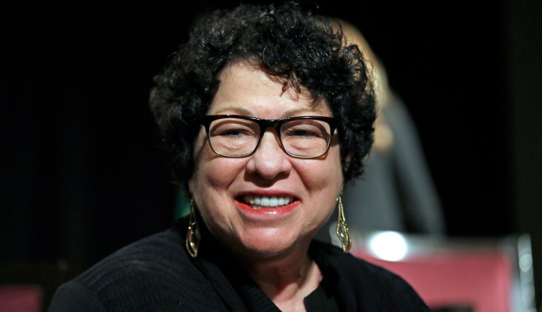 Supreme Court Associate Justice Sonia Sotomayor speaks at a civics event Tuesday, Jan. 23, 2018, in Seattle. The Civic Learning Initiative Summit is part of a statewide effort for students to learn about and engage in government.