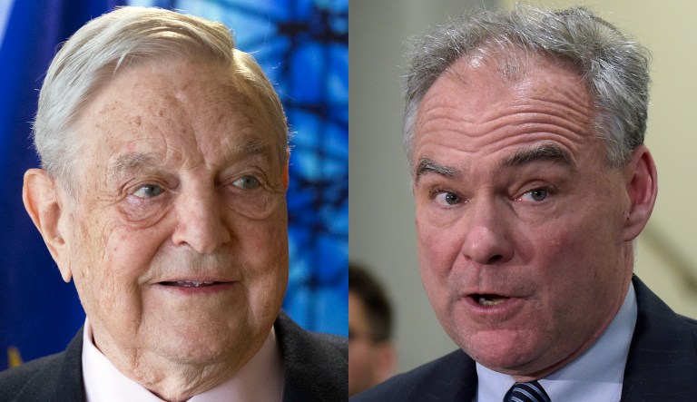 George Soros and Tim Kaine.