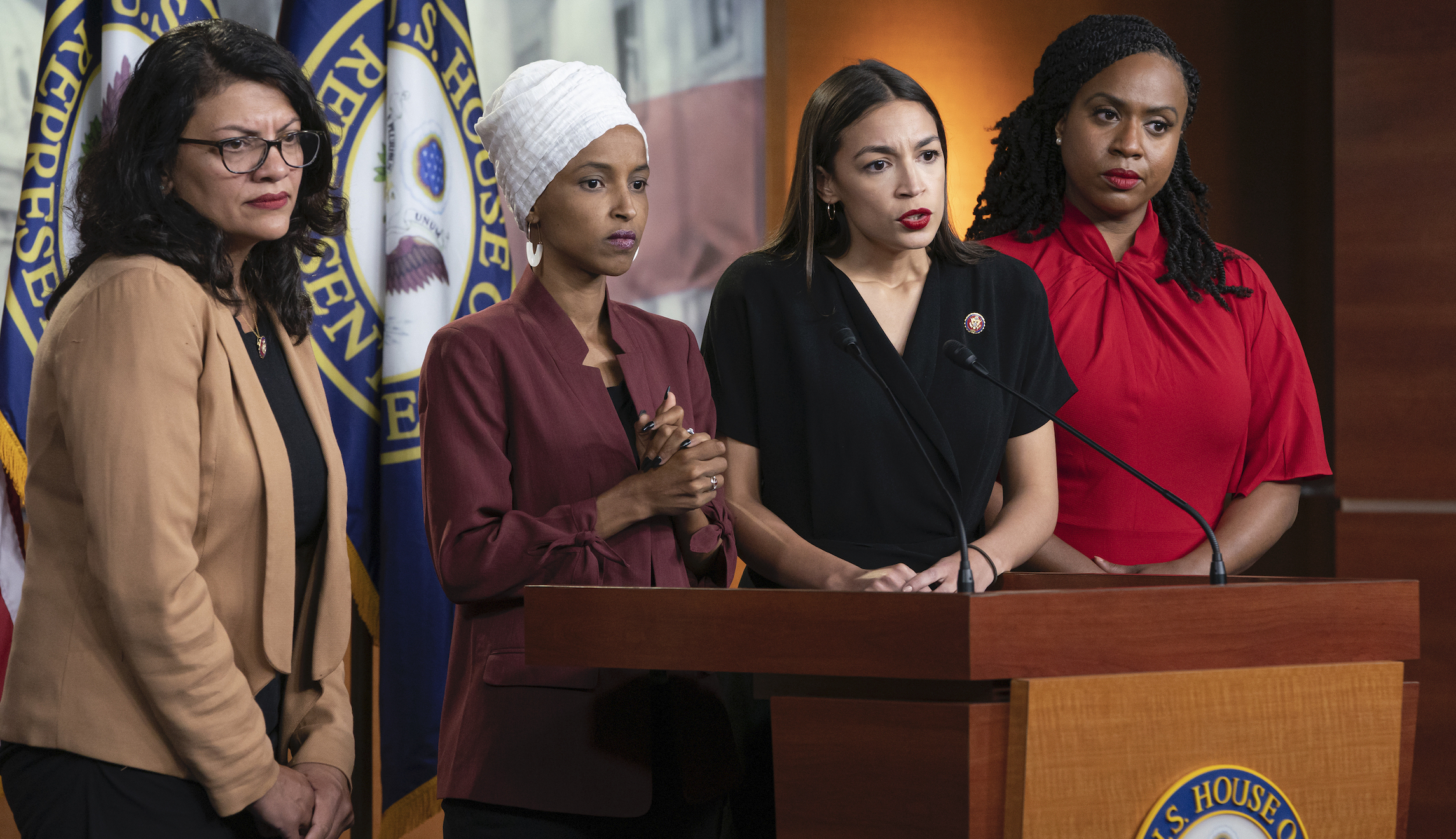 Alexandria Ocasio-Cortez, Ayanna Pressley, Rashida Tlaib, Ilhan Omar