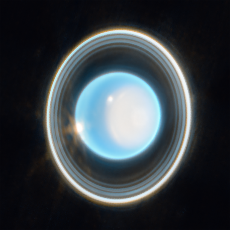 Zoomed-in image of Uranus, captured by Webbâs Near-Infrared Camera (NIRCam) Feb. 6, 2023