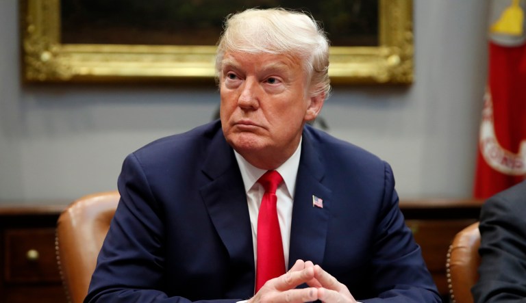 President Donald Trump waits to speak during a discussion for drug-free communities support programs, in the Roosevelt Room of the White House, Wednesday, Aug. 29, 2018, in Washington.