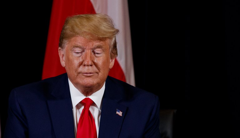 President Donald Trump listens during a meeting with Polish President Andrzej Duda at the InterContinental Barclay hotel during the United Nations General Assembly, Monday, Sept. 23, 2019, in New York.