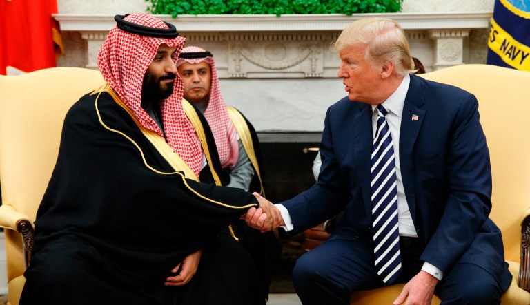 President Donald Trump meets with Saudi Crown Prince Mohammed bin Salman in the Oval Office of the White House, Tuesday, March 20, 2018, in Washington.