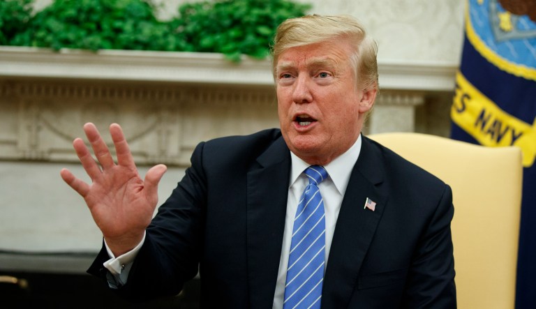 President Donald Trump speaks during a meeting with Dutch Prime Minister Mark Rutte in the Oval Office of the White House, Monday, July 2, 2018, in Washington.