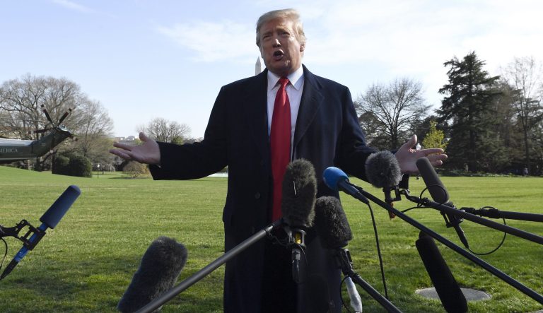 President Trump talks with reporters before boarding Marine One on the South Lawn of the White House in Washington. Trump has been dealt a second setback in a week for his administration's health care initiatives. A federal judge in Washington, D.C., on Thursday struck down a small-business health insurance plan widely touted by Trump after another judge on Wednesday blocked Medicaid work requirements for low-income people. Trump has hailed the small-business plan as a big success, but its impact is difficult to measure. 