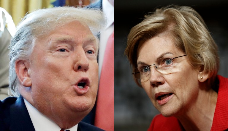 Donald Trump and Elizabeth Warren are pictured.